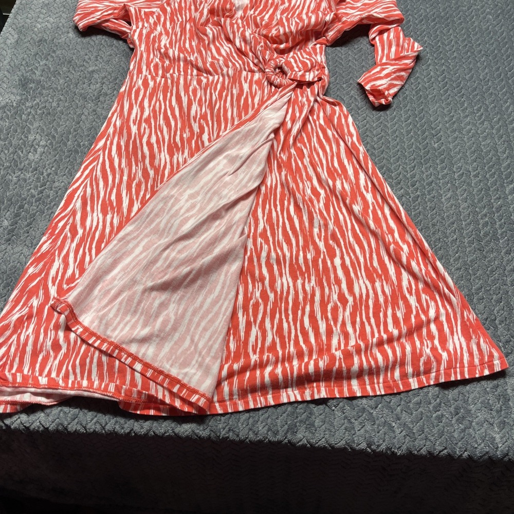 Pendelton Woman's L Petite Breezeway Faux Wrap Dress Soft Stretch Orange White - Picture 7 of 11